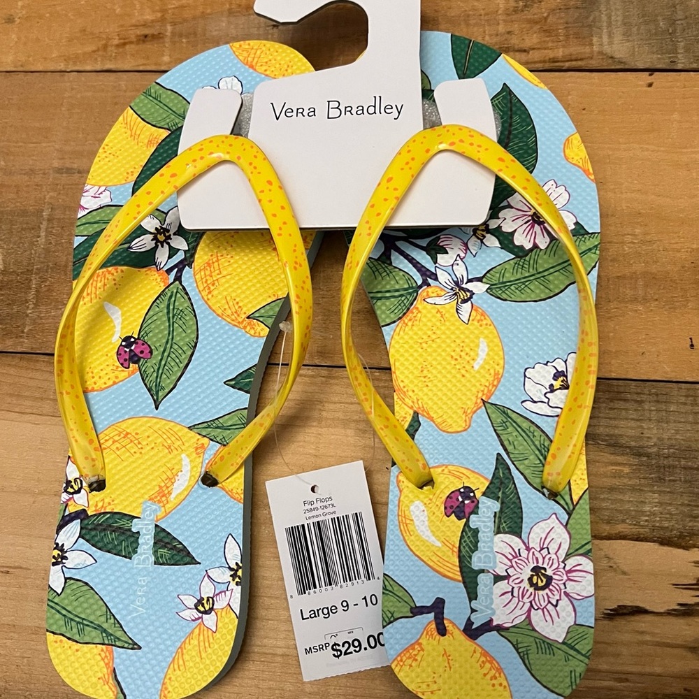 Vera Bradley Lemon Grove Flip Flops NWT size large